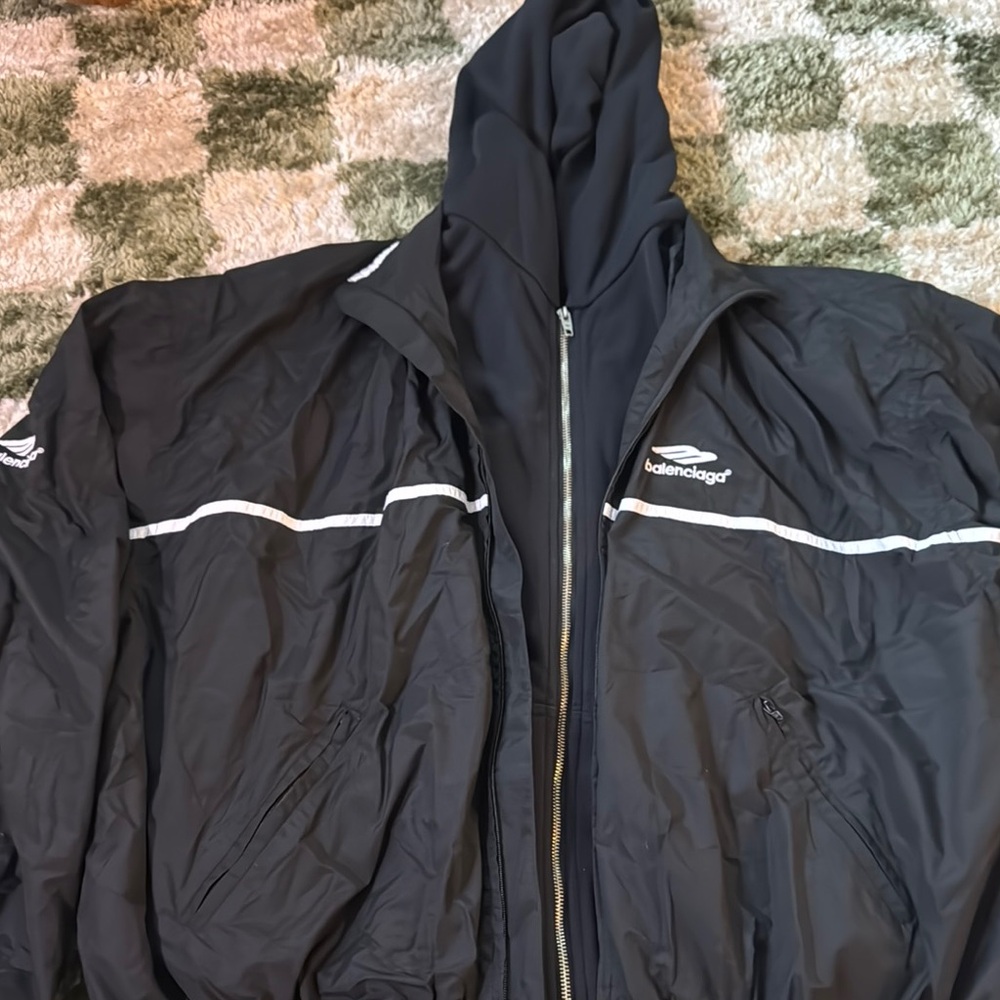 Balenciaga Black Windbreaker Jacket with Reflective Stripe